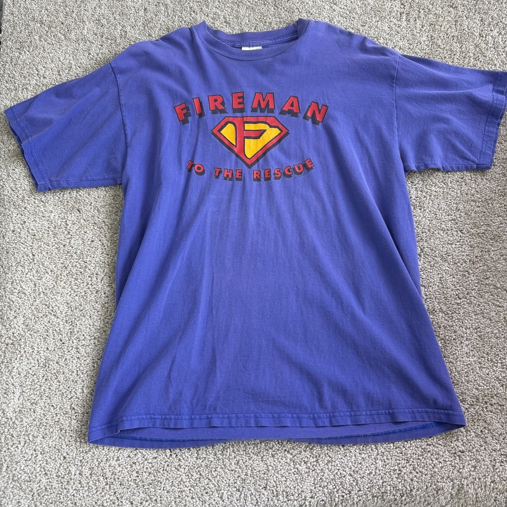 Vintage Firemen Tultex Shirt Mens XL Purple To The Rescue Tee T-Shirt Hero